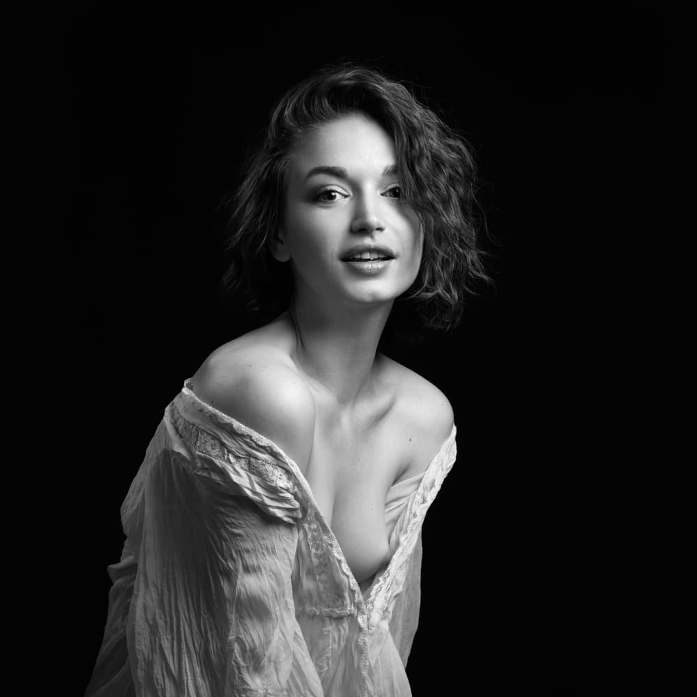 Gentle Monochrome Gaze by Boris Belokonov — canvas wall art
