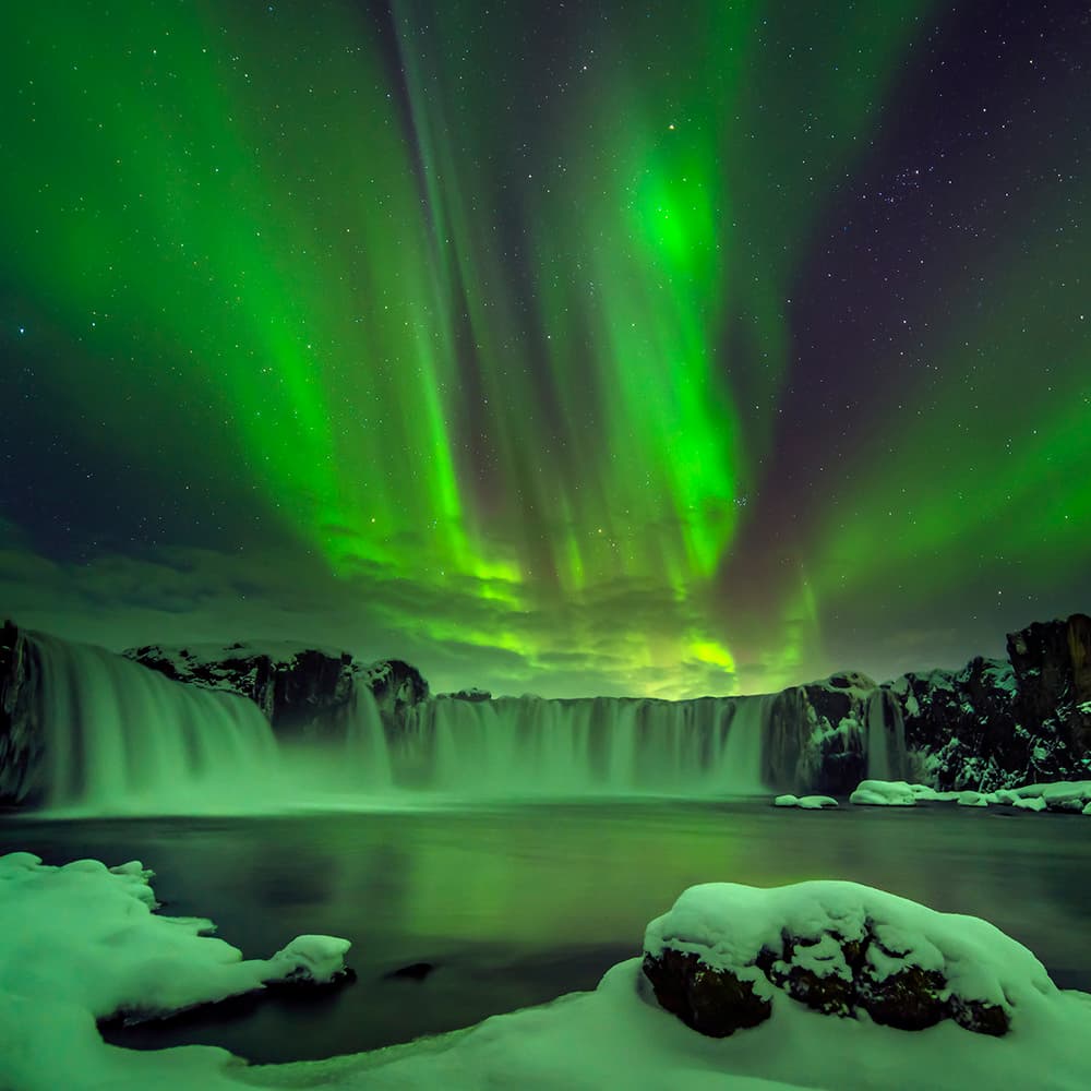 Northern Lights Waterfall by Hua Zhu — canvas wall art