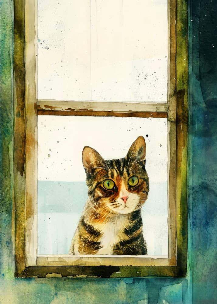 Curious Window Cat by Justyna Jaszke — canvas wall art