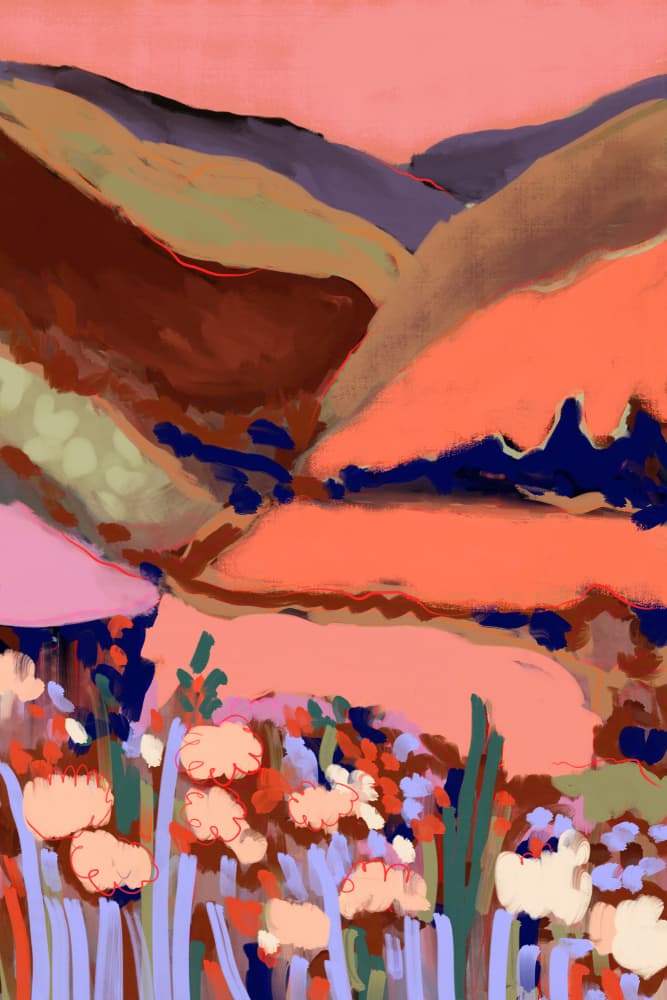 Vibrant Mountain Flowers by Treechild — canvas wall art