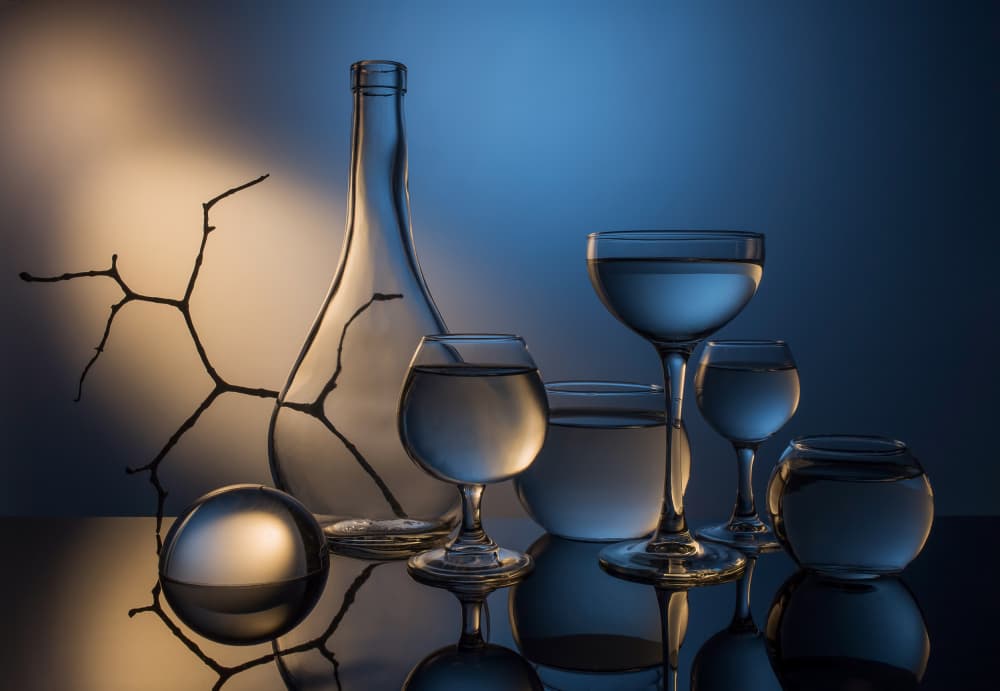 Blue Gold Glass Still Life by Evgeniy Popov — canvas wall art