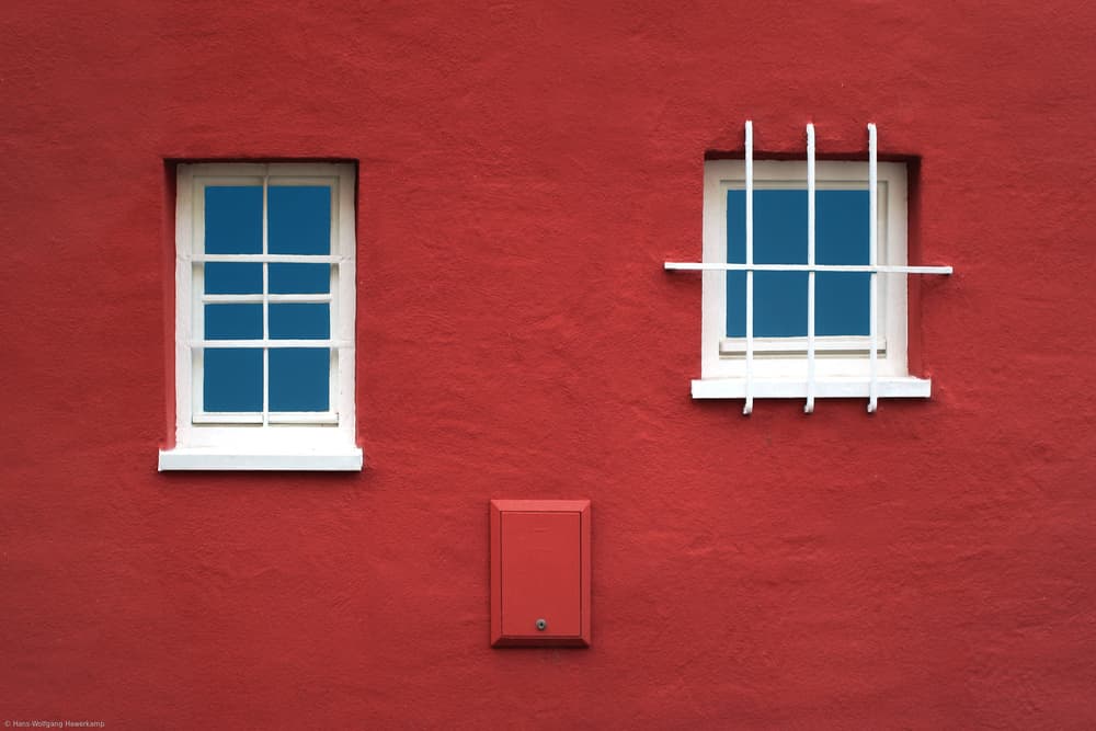 Red Wall Blue Windows by Hans-Wolfgang Hawerkamp — canvas wall art