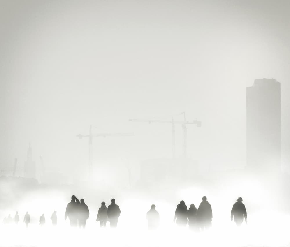 Misty Urban Silhouettes by Piet Flour — canvas wall art