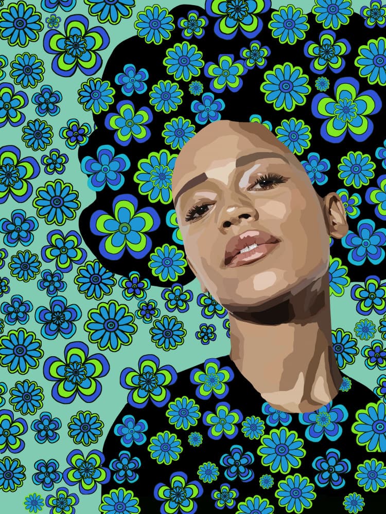 Groovy Floral Afro Portrait by Lynnda Rakos — canvas wall art