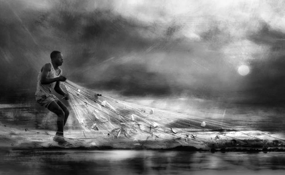 Lone Fisherman Casting by Charlaine Gerber — canvas wall art