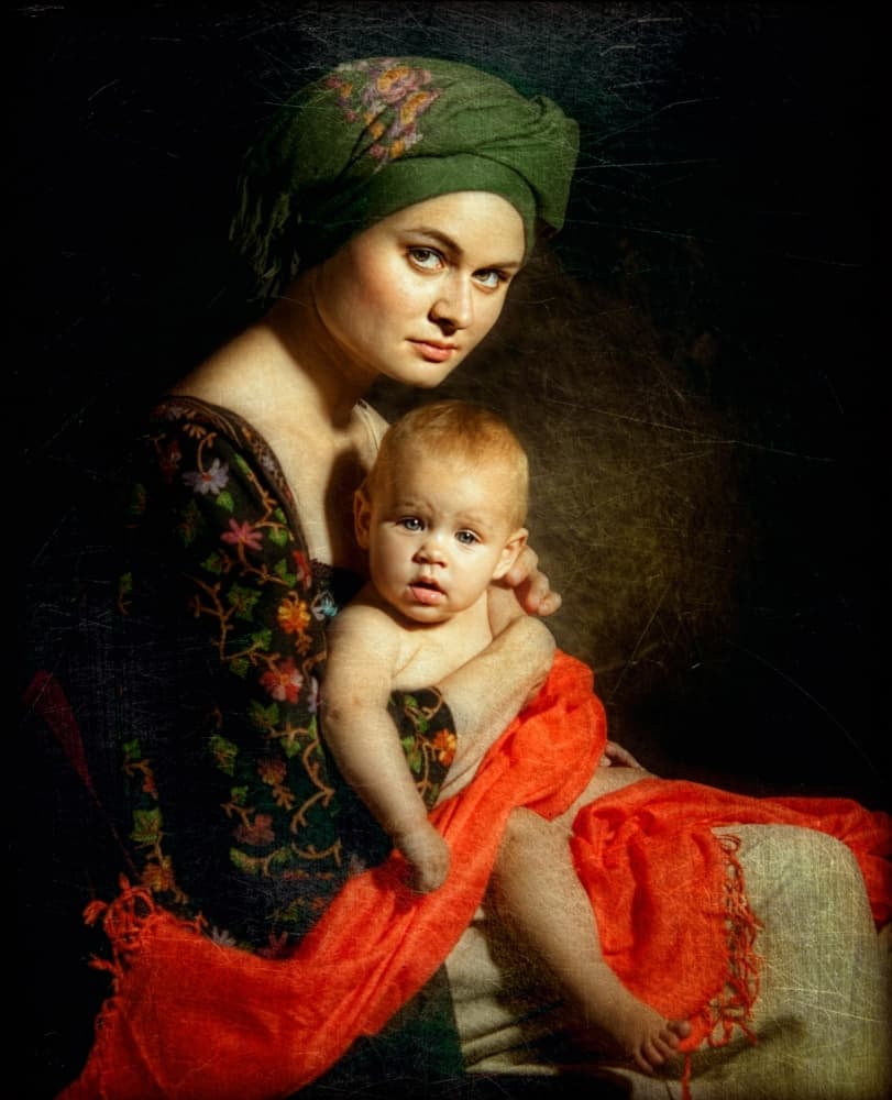 Mother and Child Portrait by Svetlana Melik-Nubarova — canvas wall art