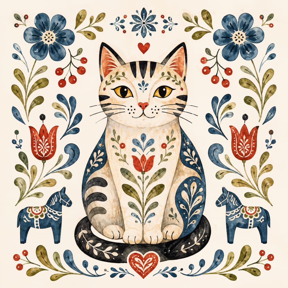 Scandinavian Folk Cat by Natalie Bruns — canvas wall art