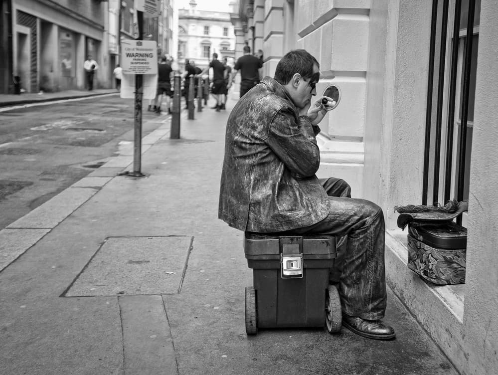 Street Performer Prepares by Lorenzo Grifantini — canvas wall art
