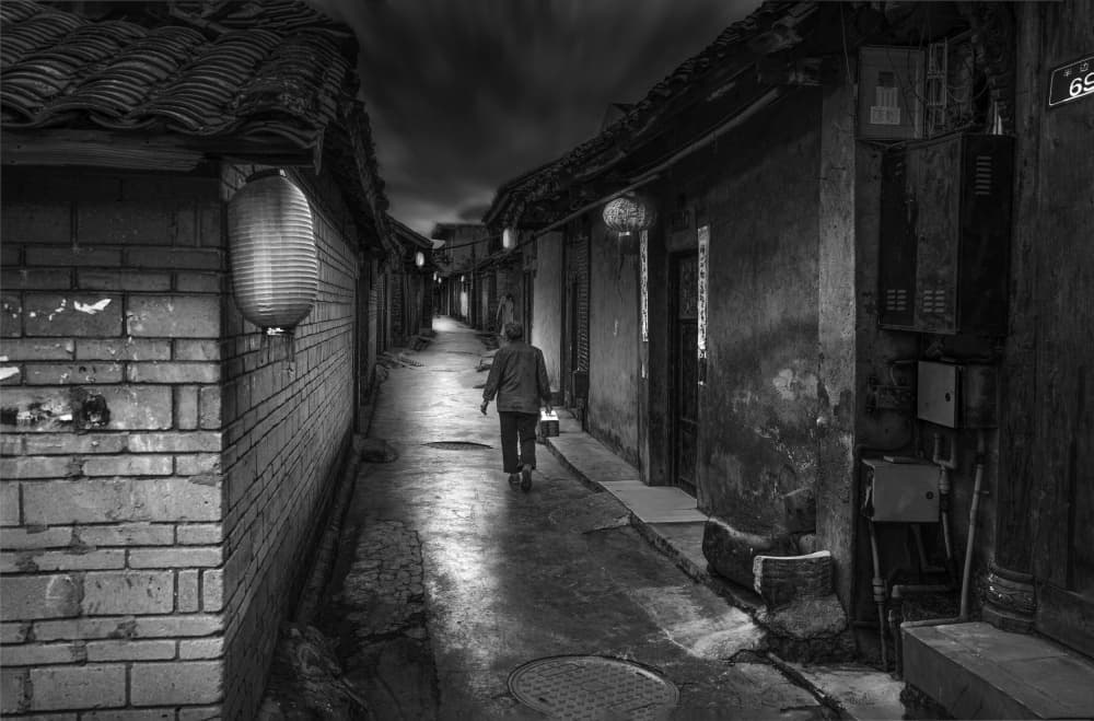 Narrow Alley Night Walk by Jiahong Zeng — canvas wall art