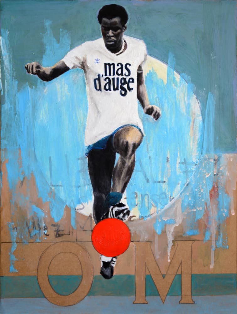Vintage Soccer Player Dribbling by David Diehl — canvas wall art