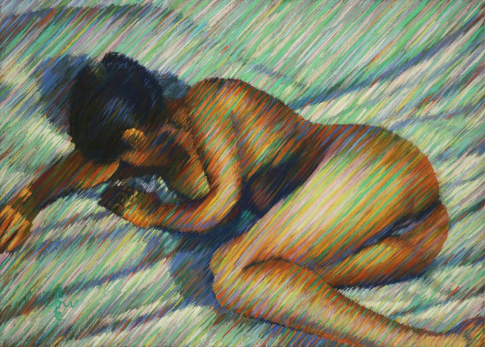 Vibrant Resting Nude by Corné Akkers — canvas wall art