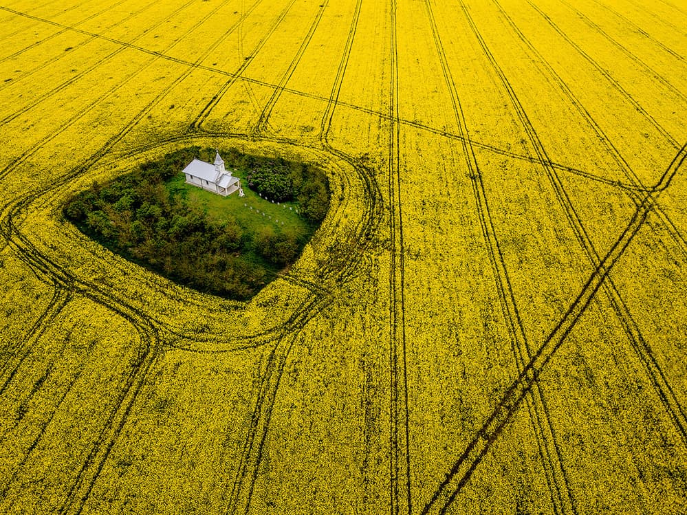 Lonely Church Golden Field by Ovi D. Pop — canvas wall art