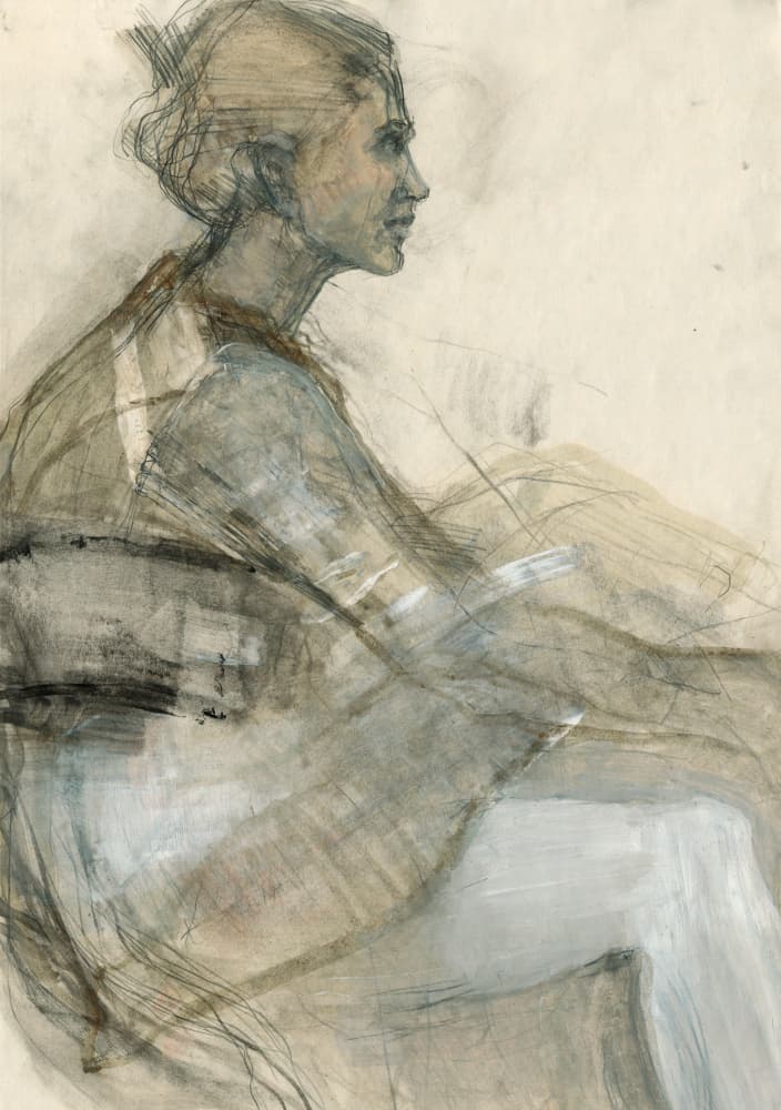 Pensive Woman Sketch by Ute Rathmann — canvas wall art