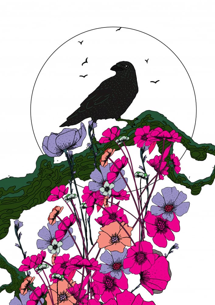 Crow and Blooming Moon by Nicholas — canvas wall art