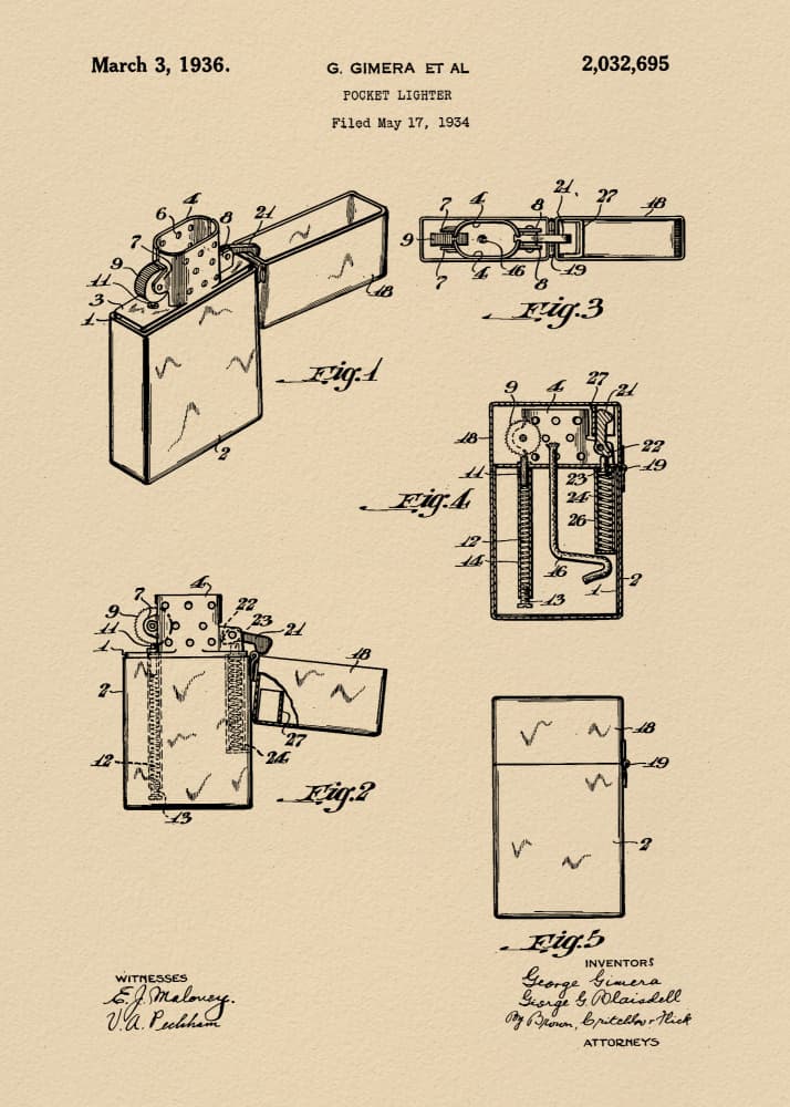 Pocket Lighter Patent Drawing by Andreas Magnusson — canvas wall art
