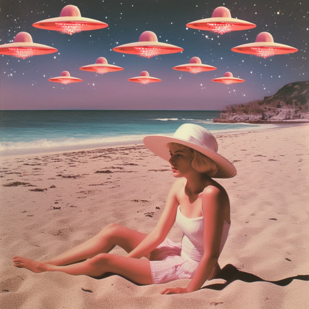 Retro Beach UFOs by Samantha Hearn — canvas wall art