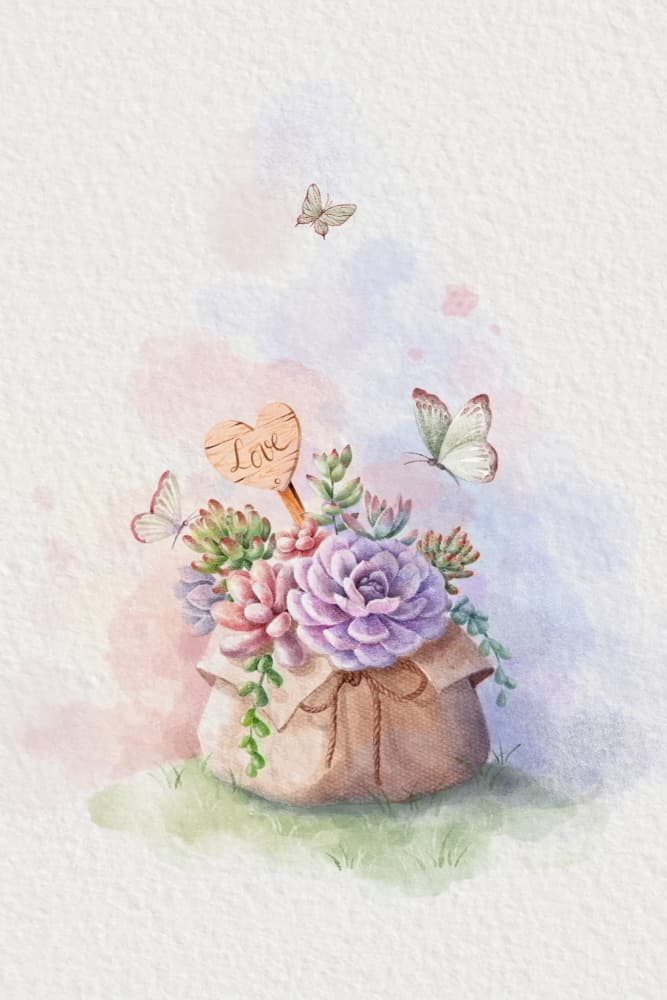 Watercolor Succulent Love by Xuan Thai — canvas wall art