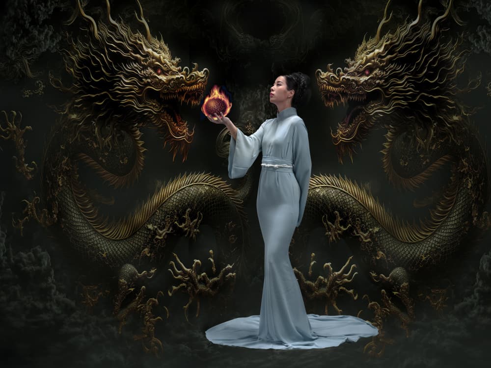 Mystic Woman Golden Dragons by Cai ning — canvas wall art