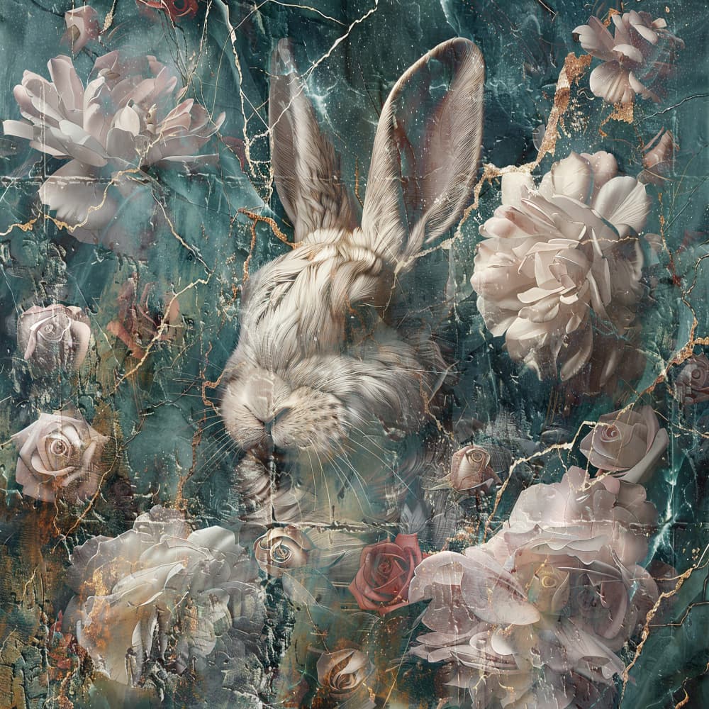 Dreaming Rabbit Floral by Rafal Kulik — canvas wall art