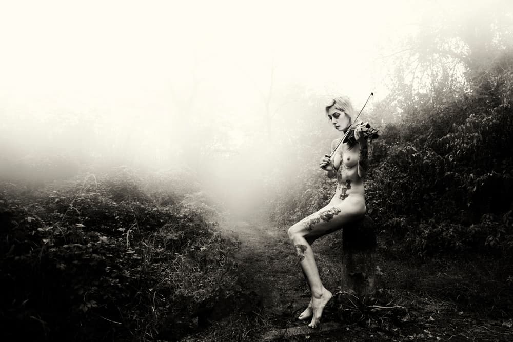 Ethereal Violinist in Fog by Marco Redaelli — canvas wall art