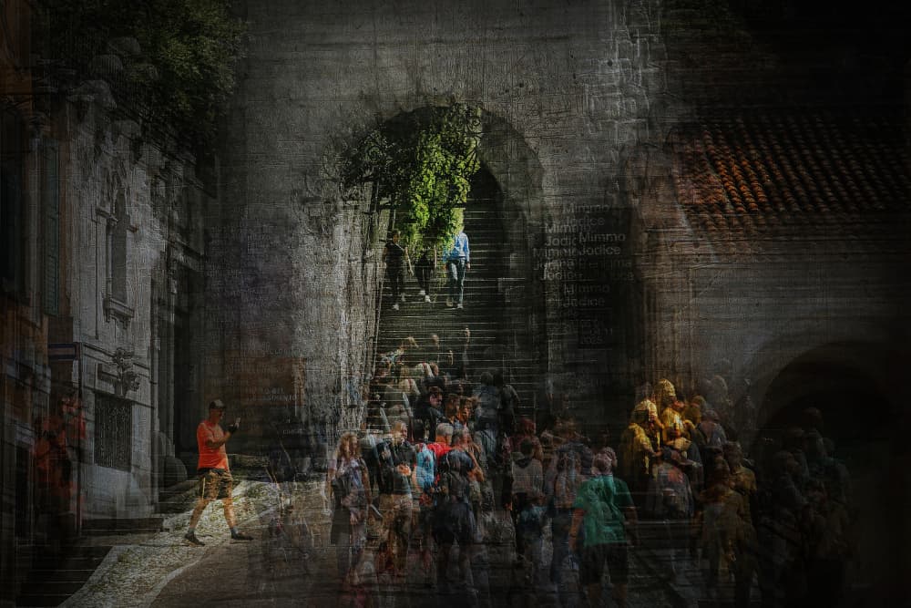 Historic Steps Archway Crowd by Damijan Sedevcic — canvas wall art