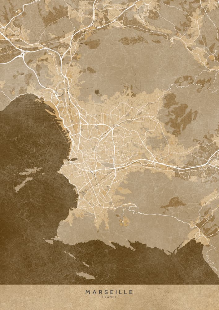 Marseille France City Map by Rosana Laiz Blursbyai — canvas wall art