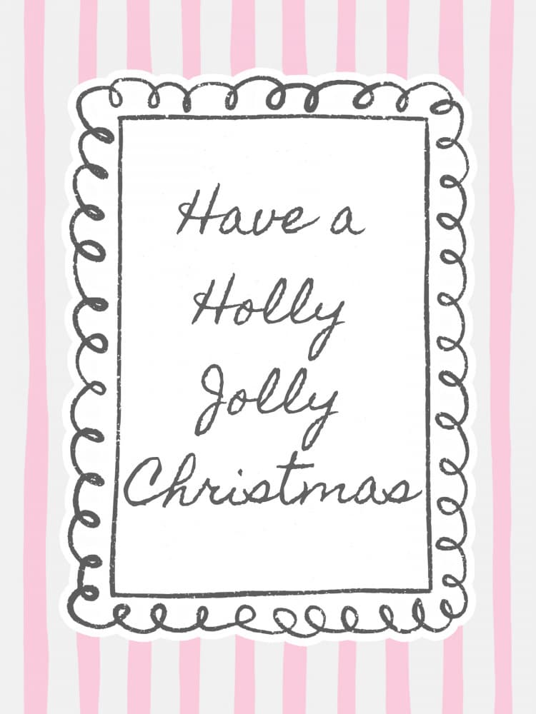 Pink Striped Christmas Greeting by Jolly and Dash — canvas wall art