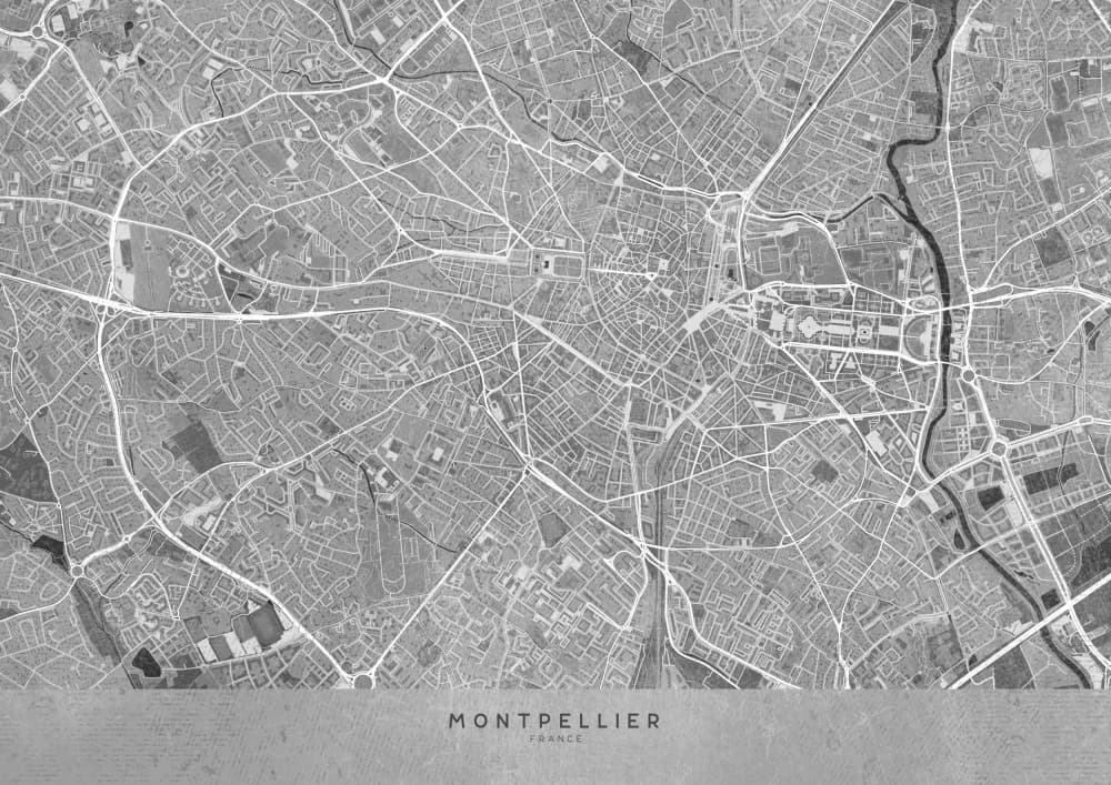 Montpellier France Map by Rosana Laiz Blursbyai — canvas wall art
