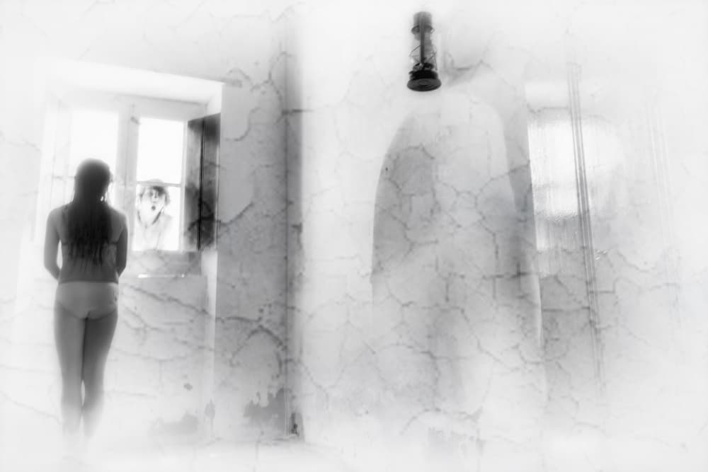 Mysterious Woman Window Gaze by Laura Mexia — canvas wall art