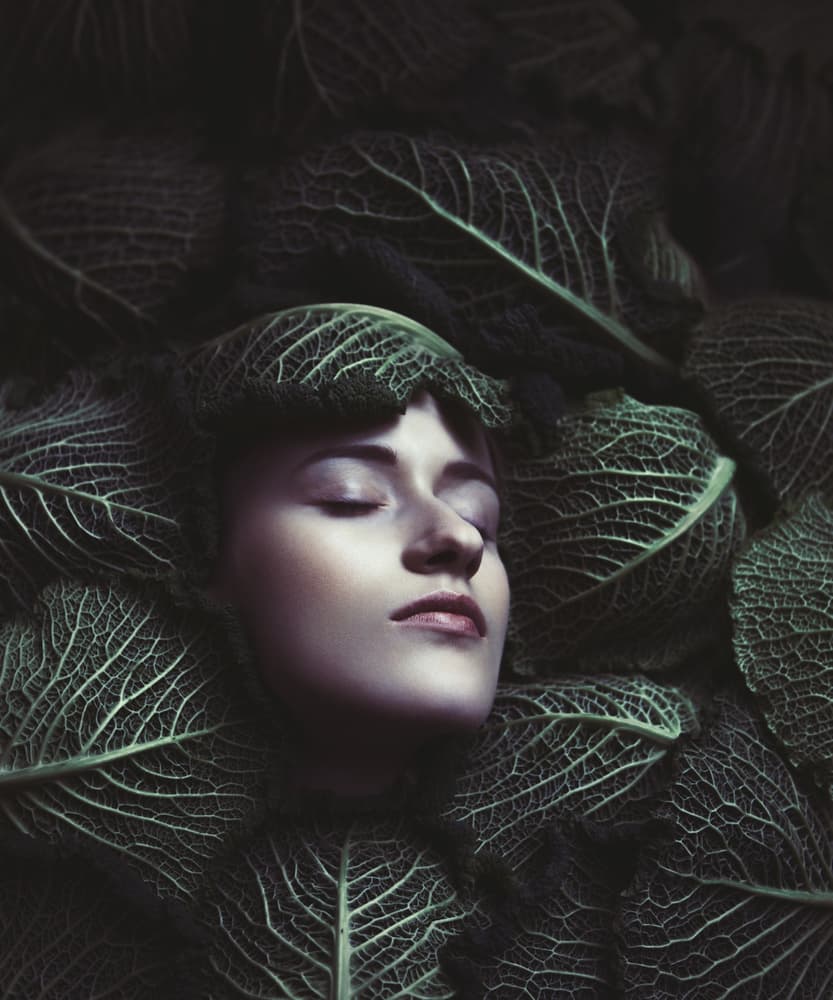 Serene Face in Leaves by Magdalena Russocka — canvas wall art