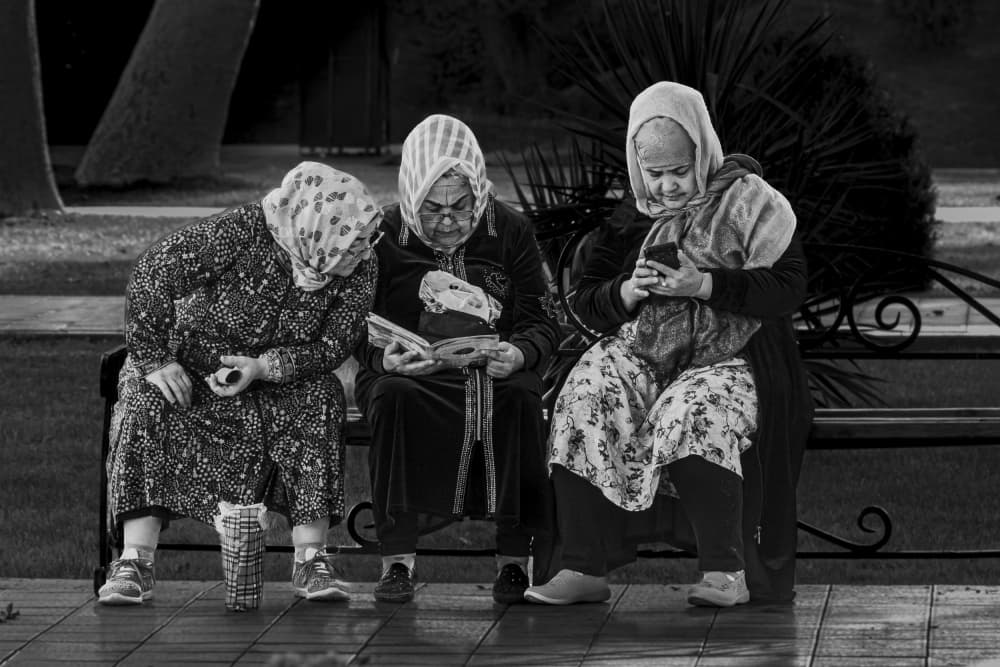 Park Bench Companions by Elena Molina — canvas wall art