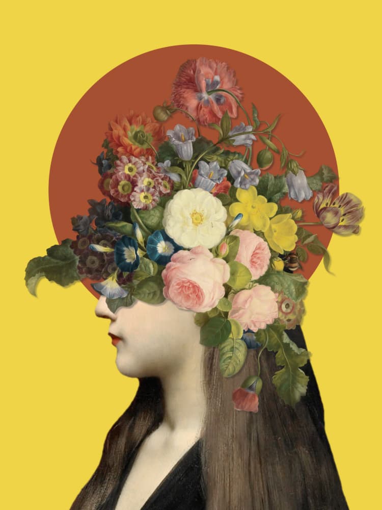 Floral Woman Profile by Marja van den Hurk — canvas wall art
