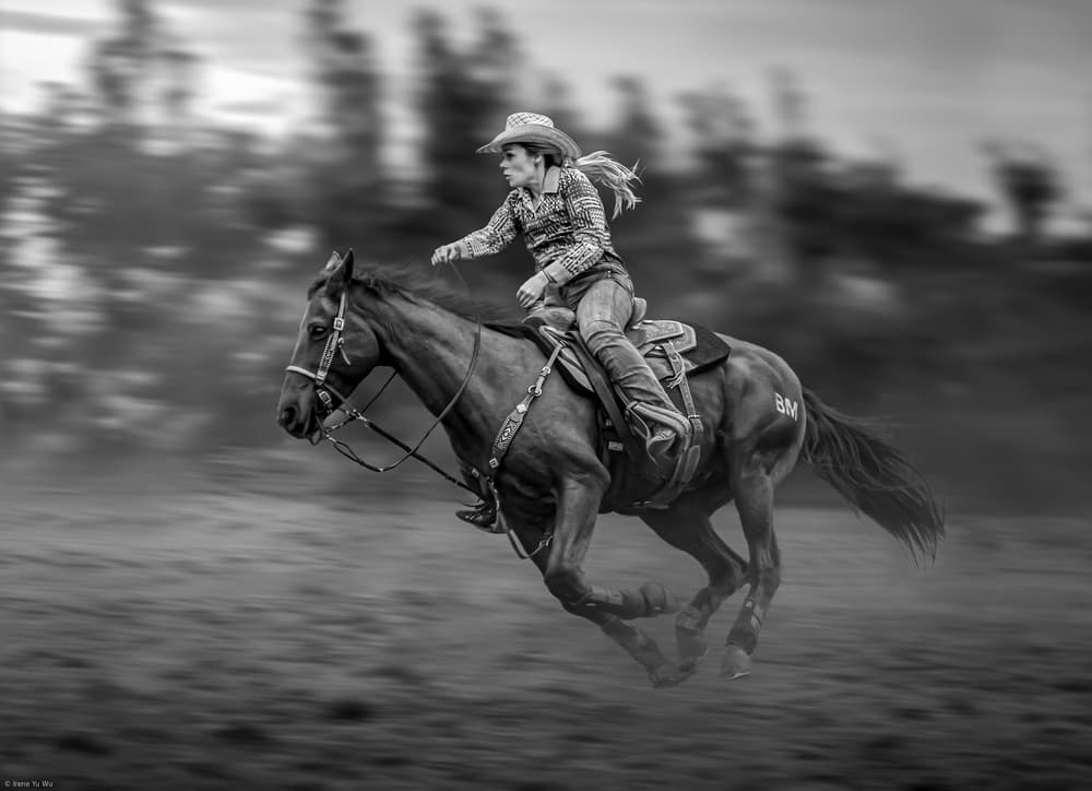 Galloping Rodeo Cowgirl by Irene Wu — canvas wall art