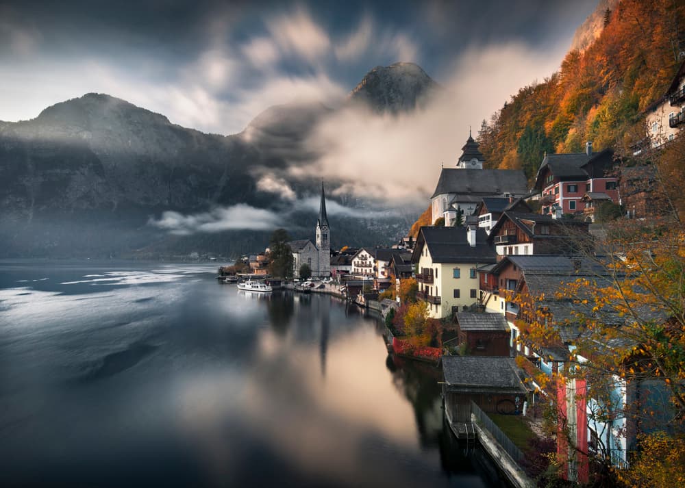 Misty Hallstatt Village by Karol Nienartowicz — canvas wall art