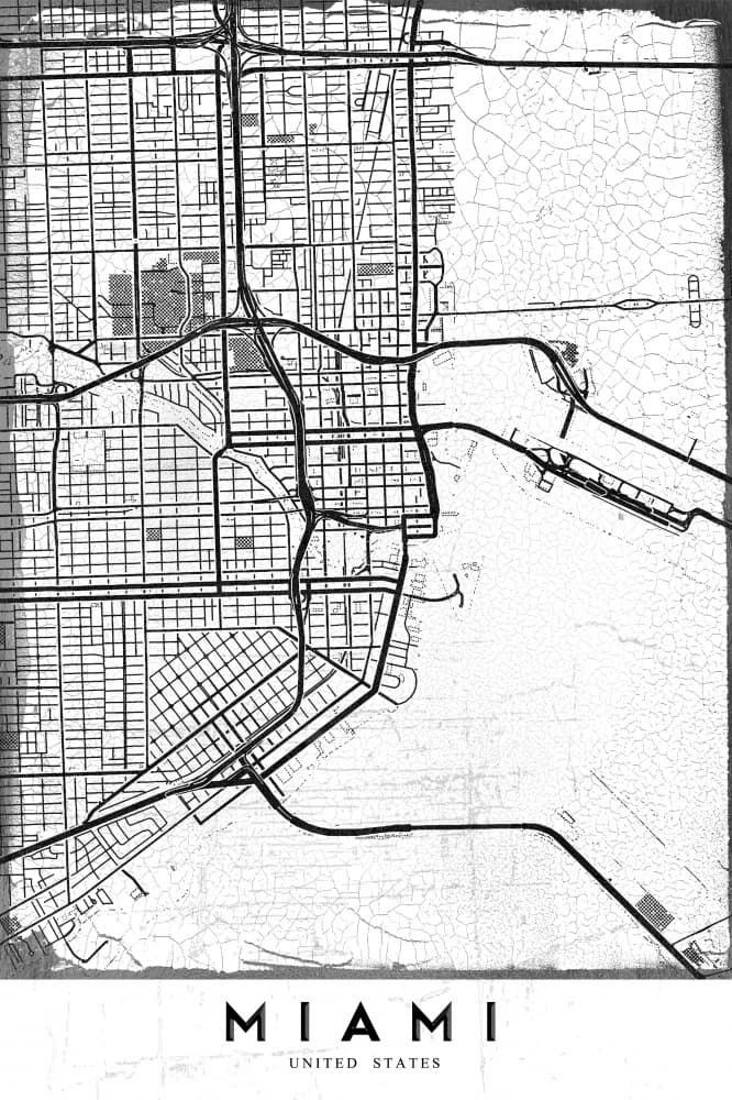 Miami City Map by StudioSix — canvas wall art