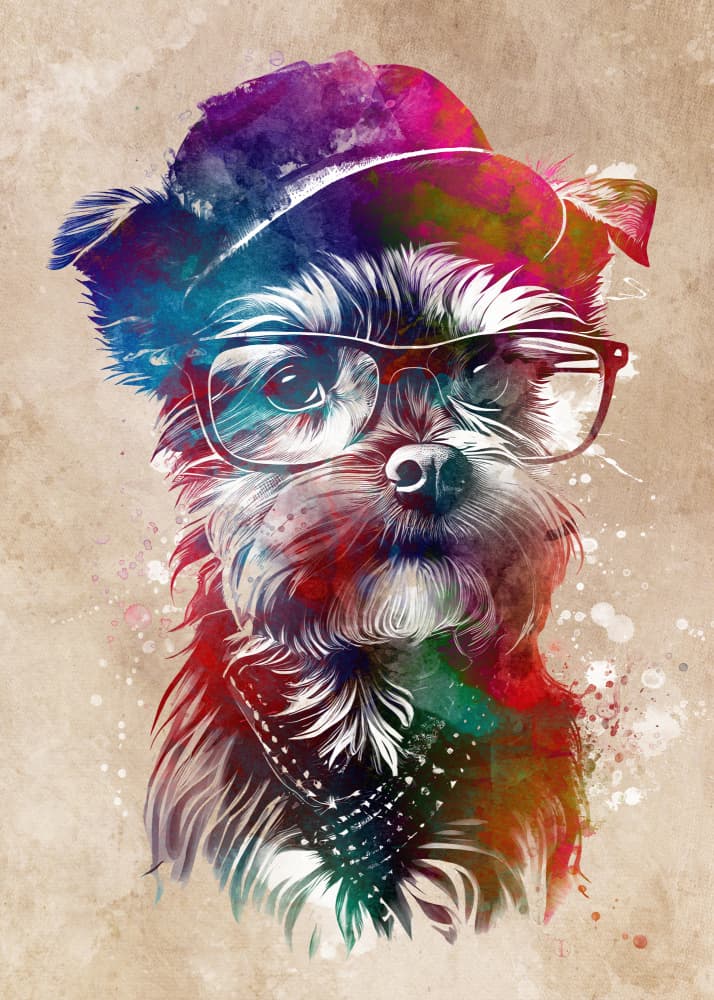 Watercolor Hipster Pup by Justyna Jaszke — canvas wall art
