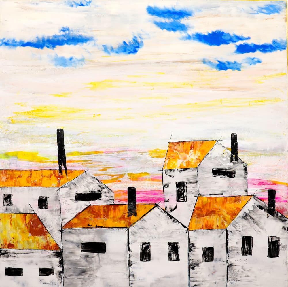 Vibrant Village Townscape by POOVI ART — canvas wall art