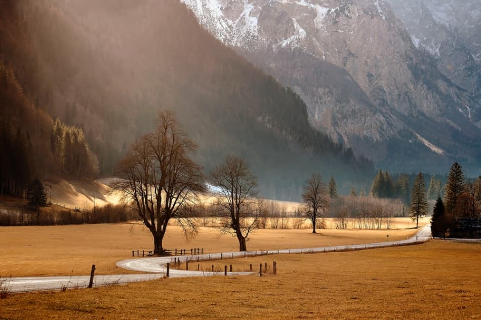 Golden Valley Mountain Road by Jure Kravanja — canvas wall art