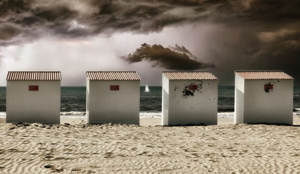Stormy Beach Huts by Yvette Depaepe — canvas wall art