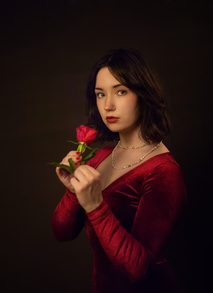 Lady with Red Rose by Michael Allmaier — canvas wall art