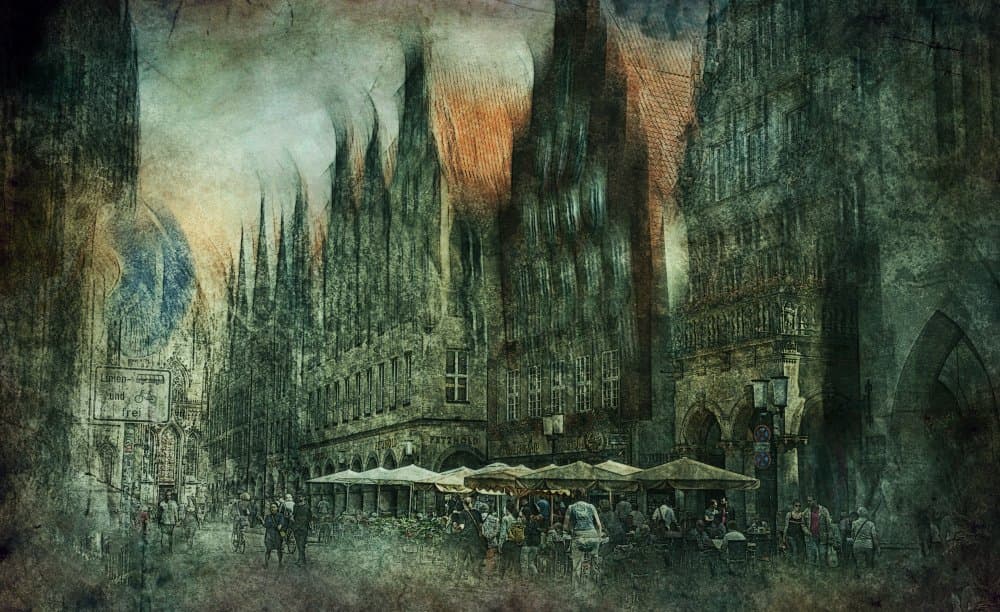 Moody Gothic City Street by Jan van der Linden — canvas wall art