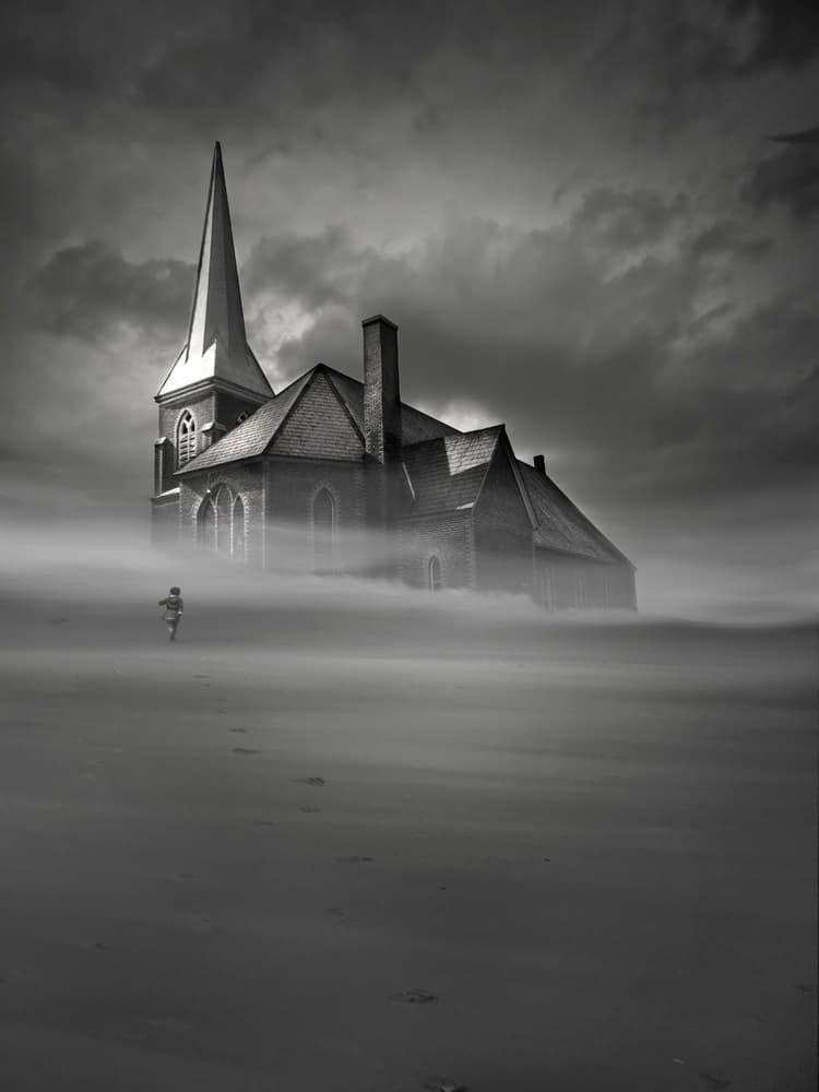 Misty Church Shore by David Senechal Photographie (polydactyle) — canvas wall art