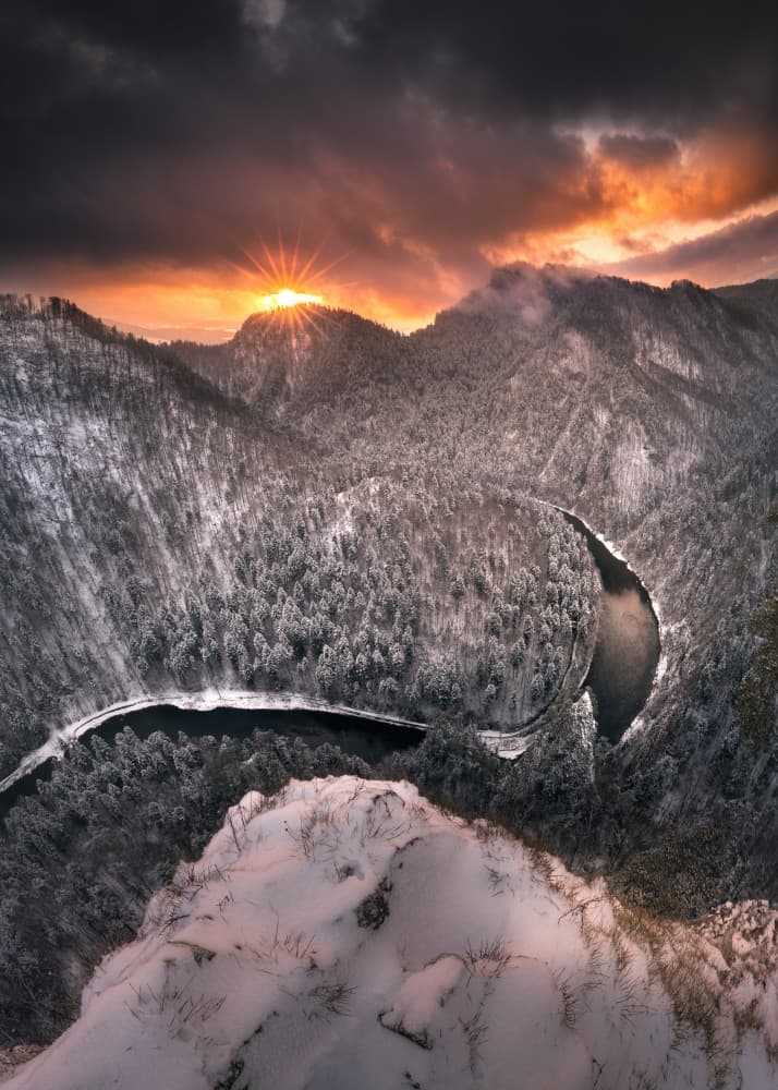 Winding River Winter Sunrise by Karol Nienartowicz — canvas wall art