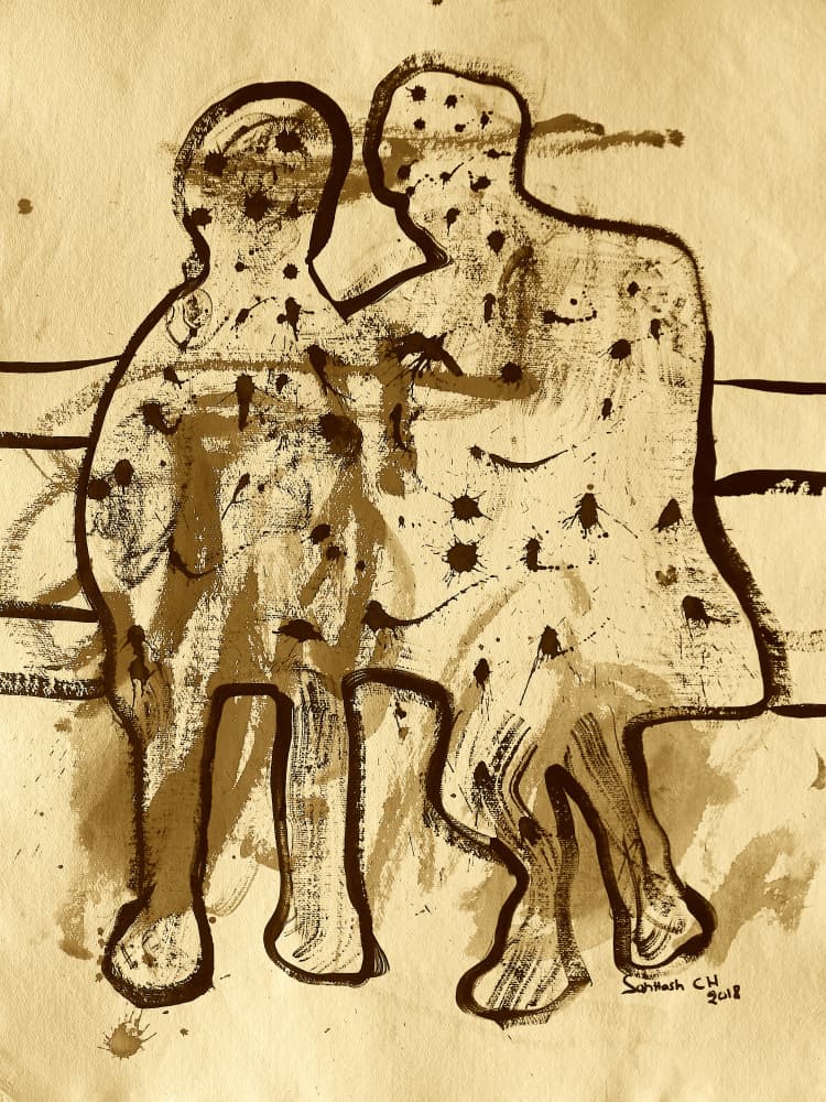 Sepia Human Connection by Santhosh ch — canvas wall art
