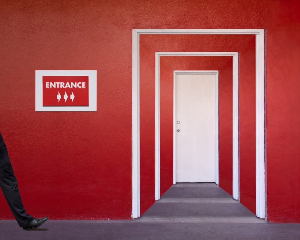Red Entrance Path by Jacqueline Hammer — canvas wall art
