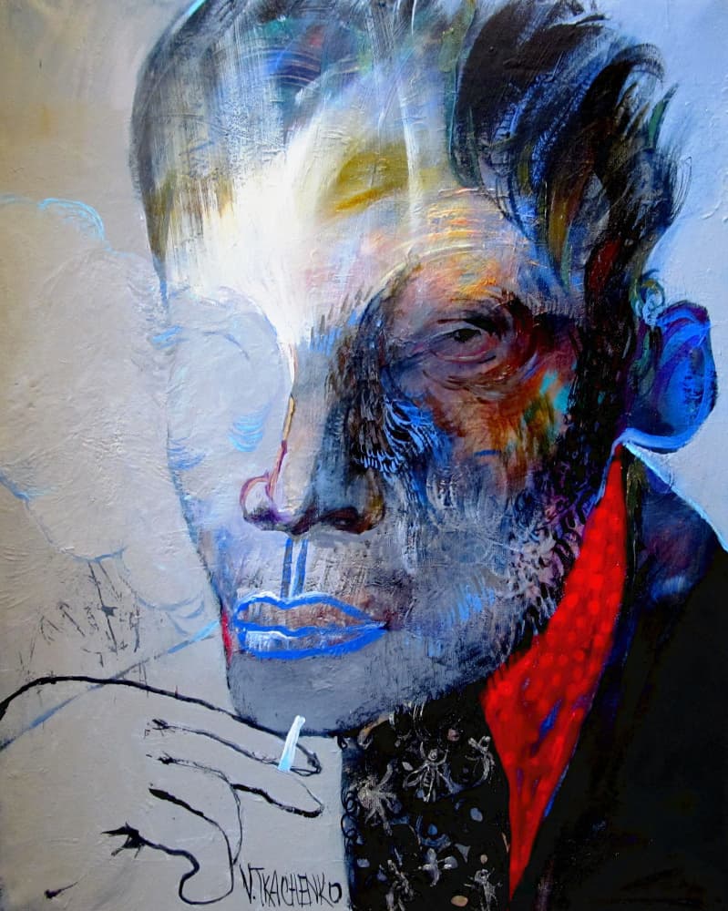 Expressive Smoking Man by Victor Tkachenko — canvas wall art