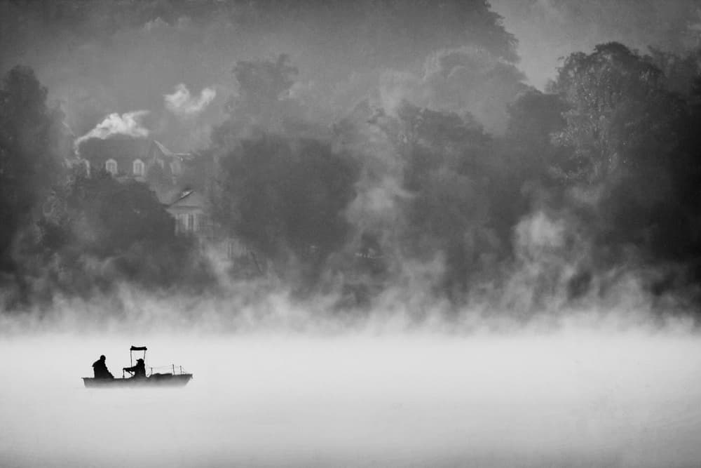 Misty Lake Morning by Roswitha Schleicher-Schwarz — canvas wall art