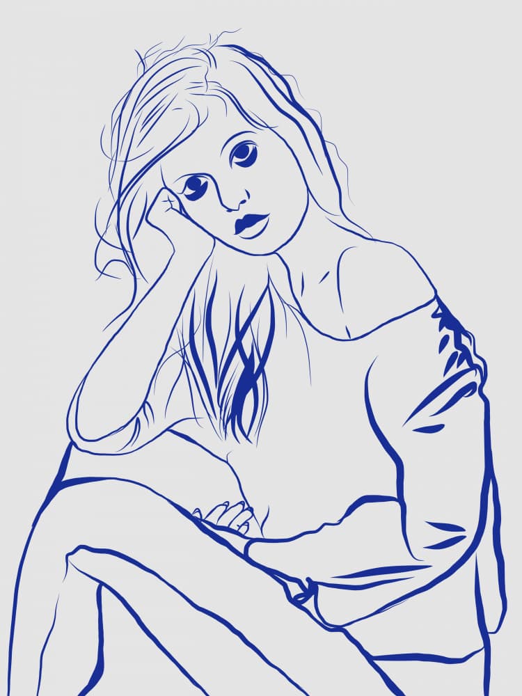 Pensive Woman Sketch by Little Dean — canvas wall art