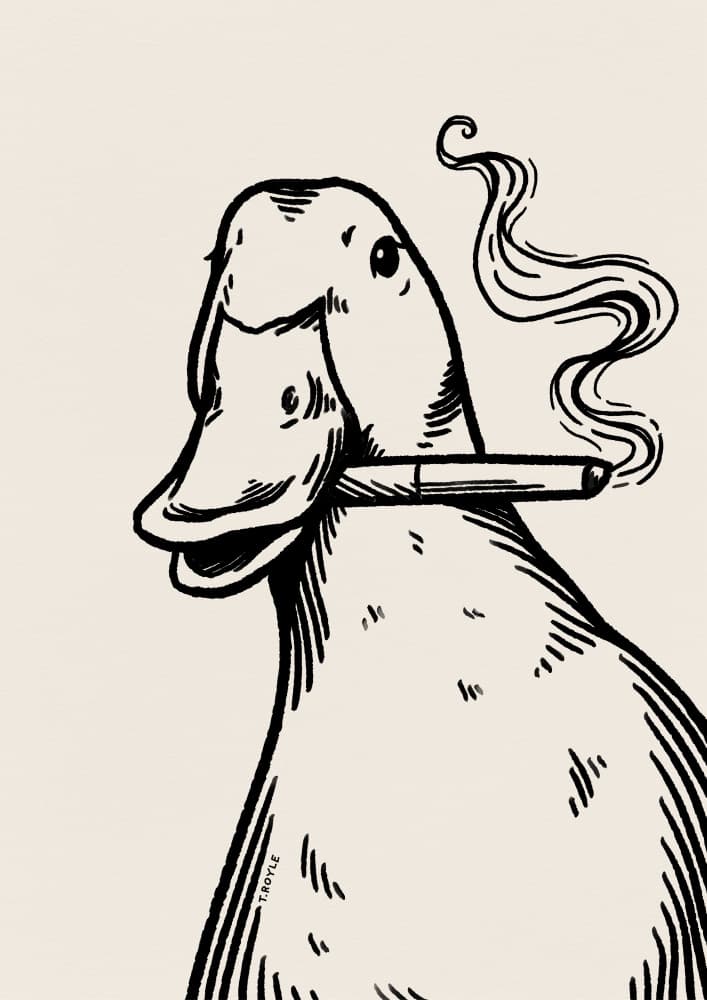 Quirky Smoking Duck by Tara Royle — canvas wall art