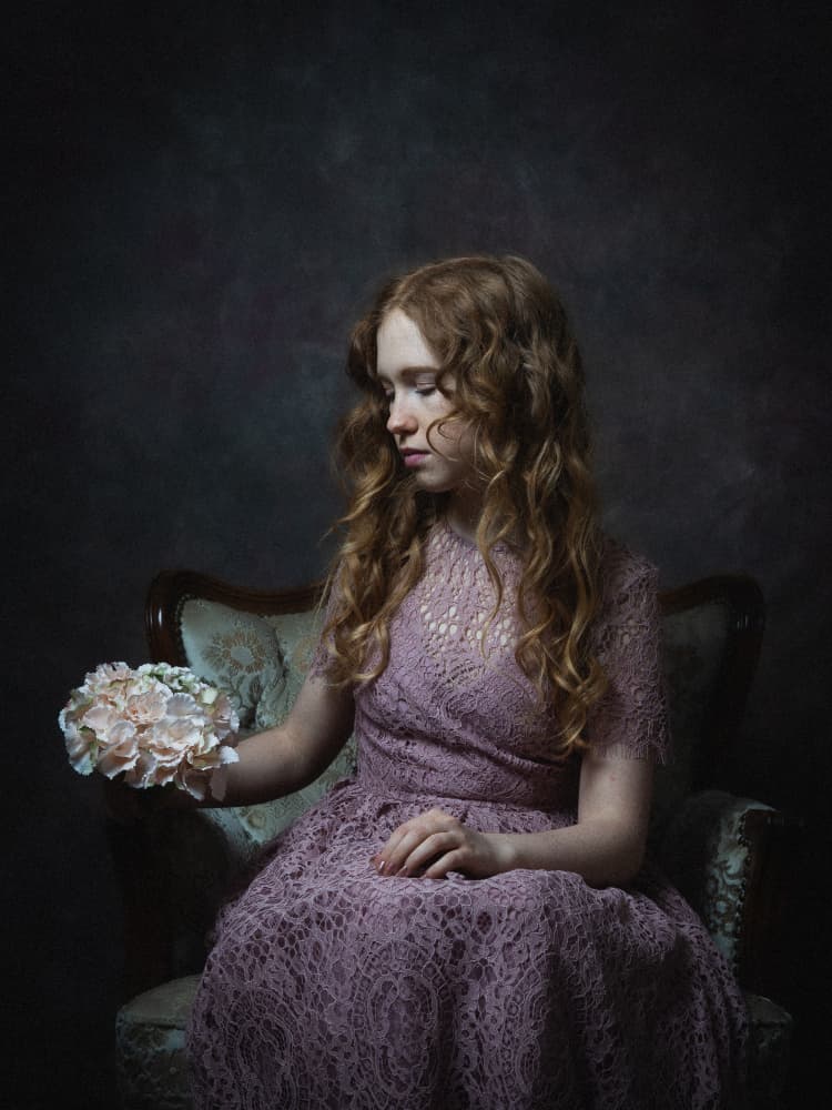 Pensive Girl With Flowers by Ruth Franke — canvas wall art